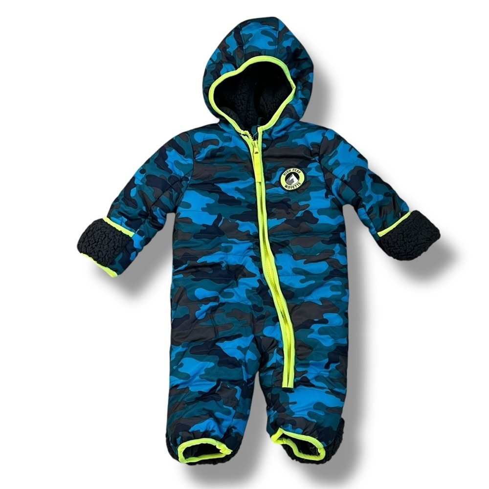 Wippette Snow Suit Blue Camo Fleece Lined Hood Full Zip Infant 6/9 Months NWOT